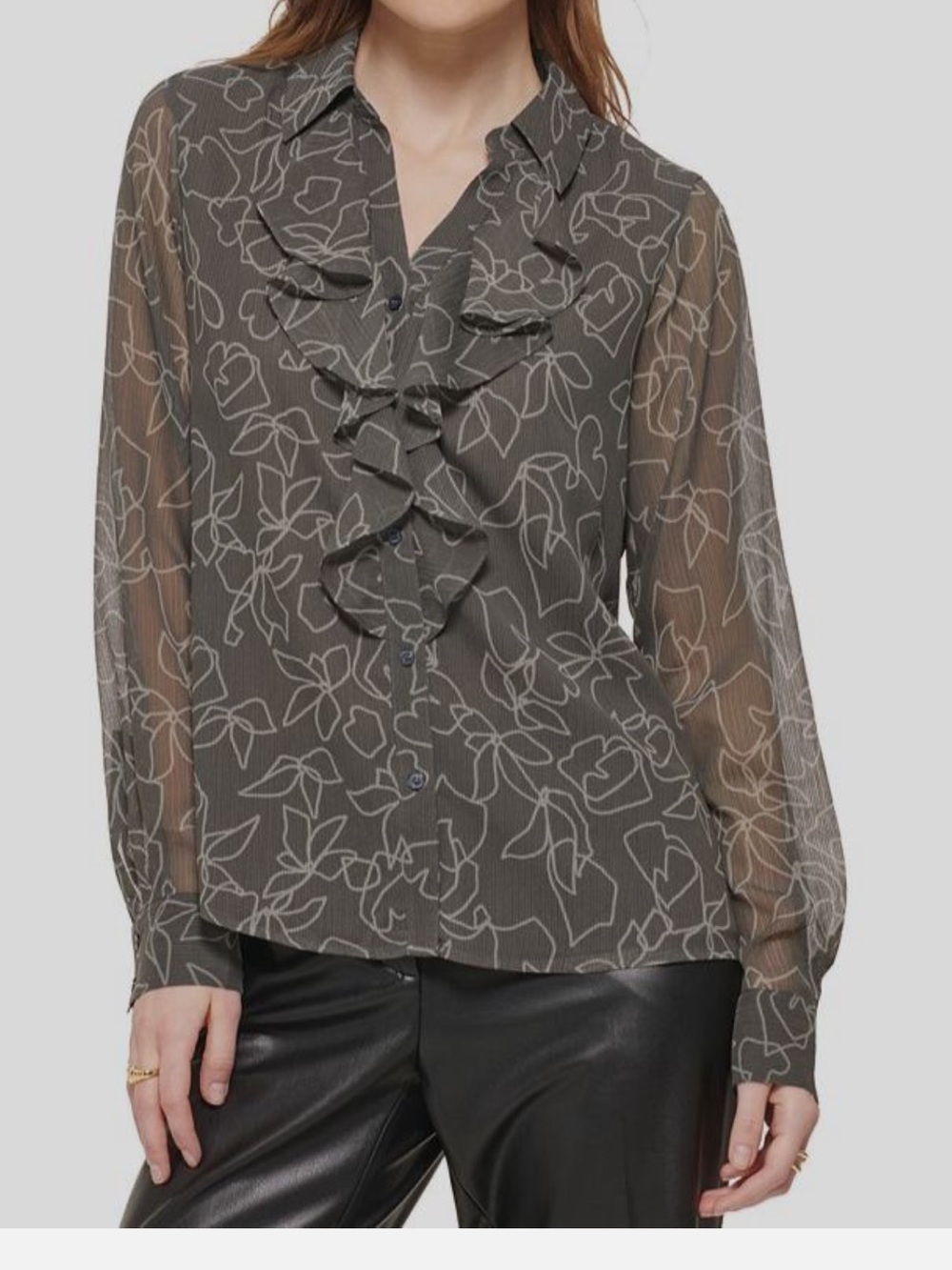 Calvin Klein CharcoalFloral-Outline Button-Front Shirt
